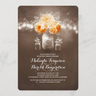 rustic mason jar barn wedding rehearsal dinner invitation