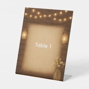 Rustic Mason Jar Berry Wedding Table Number Card Pedestal Sign