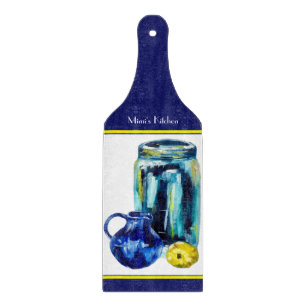 Rustic Mason Jar Blue Yellow Script Cutting Board