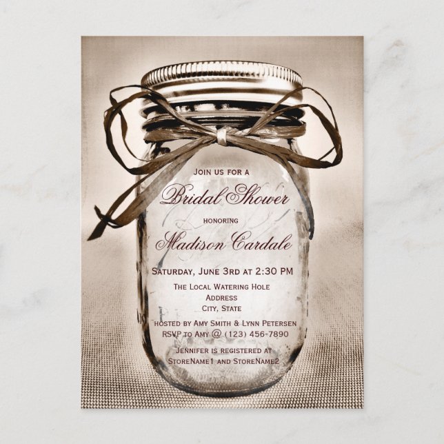Rustic Mason Jar Bridal Show Invitation CARTE POST (Devant)