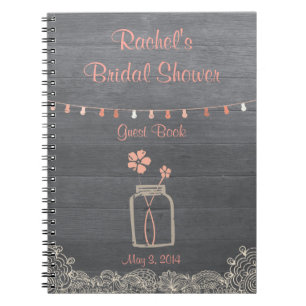 Rustic Mason Jar Bridal Shower Notebook Coral