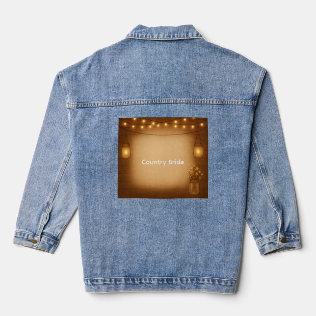 Rustic Mason Jar Bride with String Lights Denim Jacket (Back)