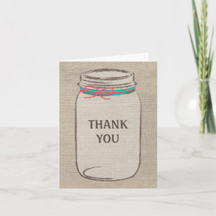 Rustic Mason Jar & Burlap Coral Teal Thank You