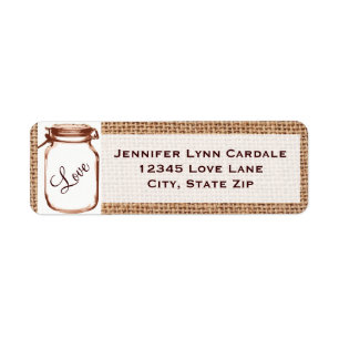 Rustic Mason Jar Burlap Wedding Address Labels