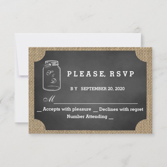 Rustic Mason Jar Chalkboard Burlap Wedding RSVP (Devant)