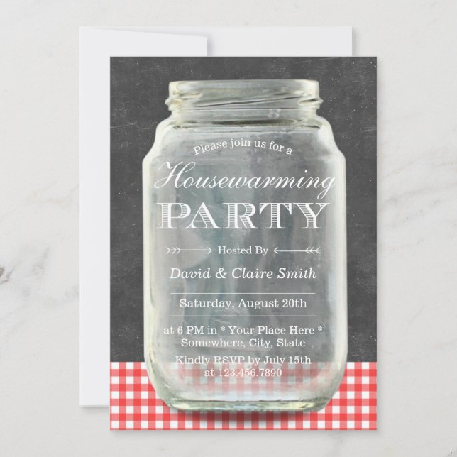 Rustic Mason Jar Chalkboard Housewarming Party Invitation (Front)