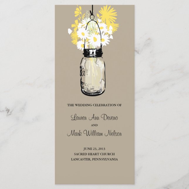 Rustic Mason Jar Daisies Wildflowers Program (Front)