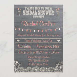 Rustic Mason Jar Douche nuptiale Invitation Coral