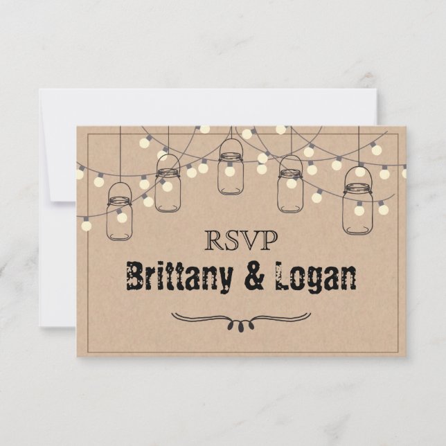 Rustic Mason Jar Elopement Response Postcard (Front)