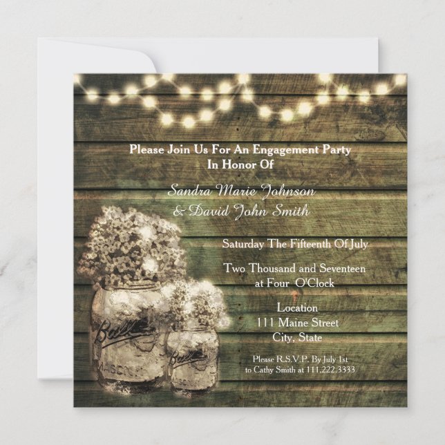 Rustic Mason Jar Engagement Invitation (Front)