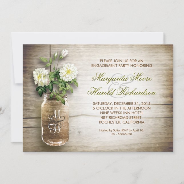 rustic mason jar engagement party invitations (Front)