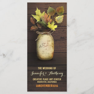 Rustic mason jar Fall Wedding Programs