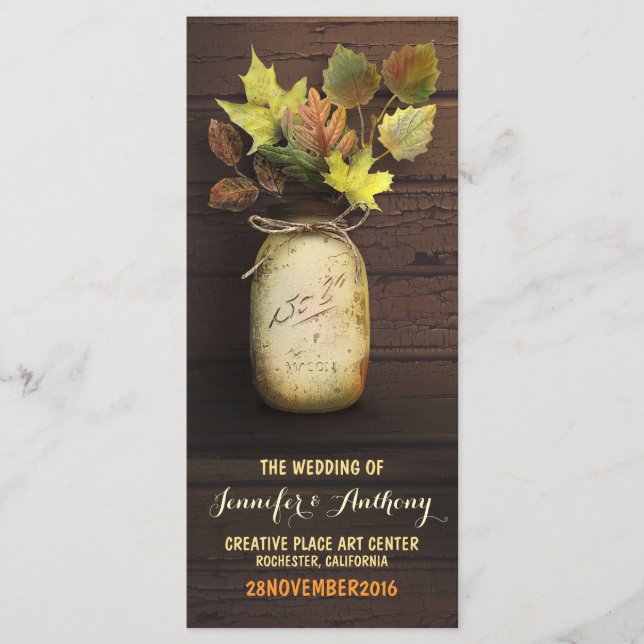 Rustic mason jar Fall Wedding Programs (Front)