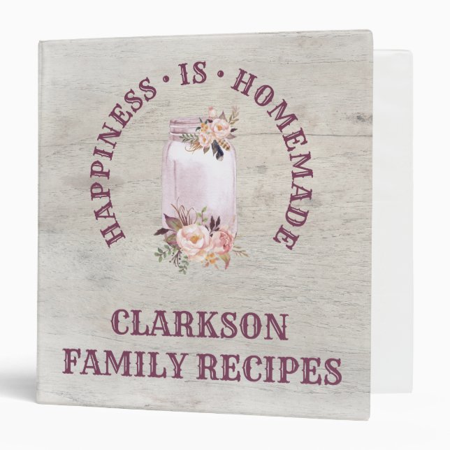 Rustic Mason  Jar  Family Recipes Cookbook Binder (Front/Inside)