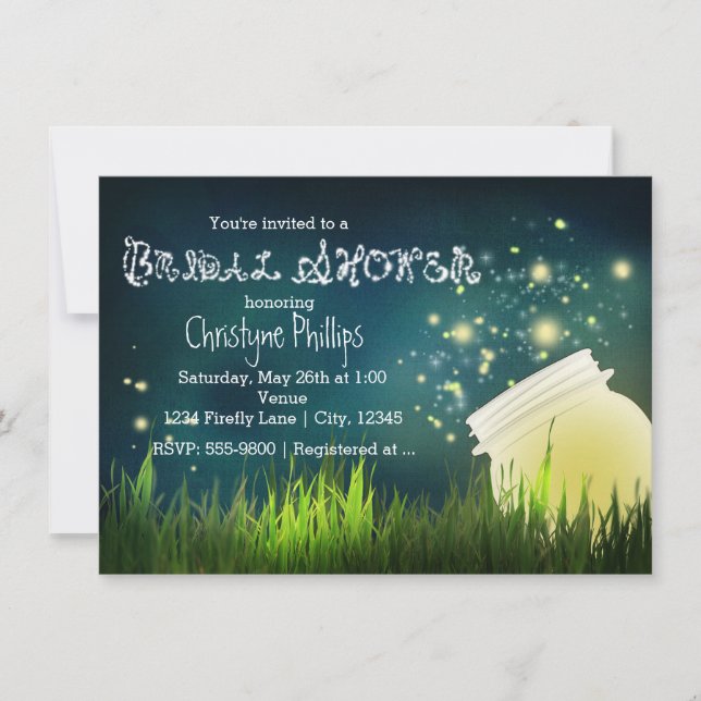 Rustic Mason Jar & Fireflies BRIDAL SHOWER Invite (Front)