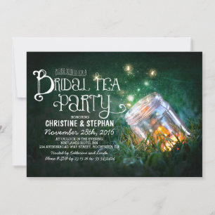rustic mason jar & fireflies bridal tea party invitation
