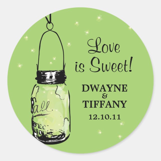 Rustic Mason Jar & Fireflies Classic Round Sticker (Front)