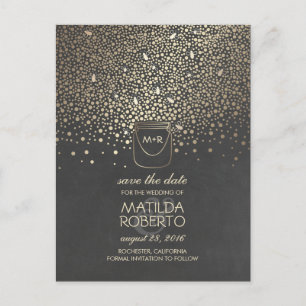Rustic Mason Jar Fireflies Gold Save the Date Announcement Postcard