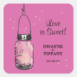 Rustic Mason Jar & Fireflies Square Sticker