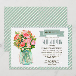Rustic Mason Jar Floral Engagement Party  Invitation