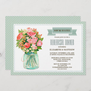 Rustic Mason Jar Floral Rehearsal Dinner  Invitation
