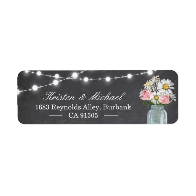 Rustic Mason Jar Floral String Lights Chalkboard (Front)