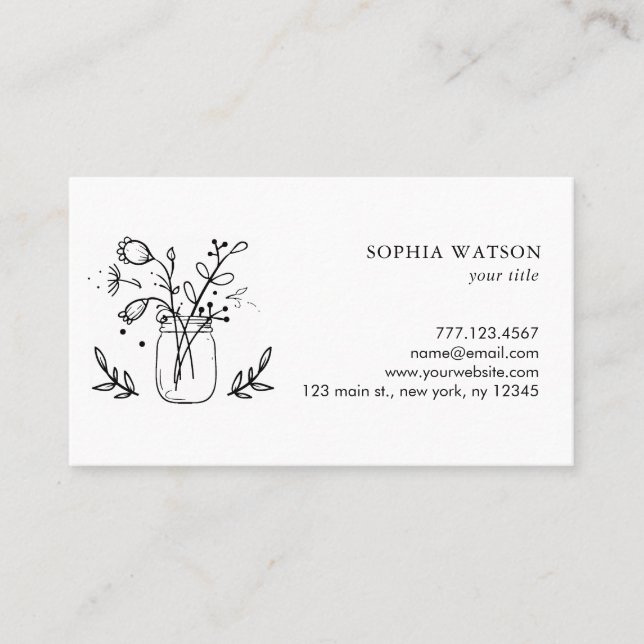 Rustic Mason Jar Flowers Business Card (Front)