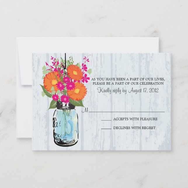 Rustic Mason Jar & Gerber Daisies RSVP (Devant)