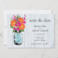 Rustic Mason Jar Gerber Daisies Save the Date