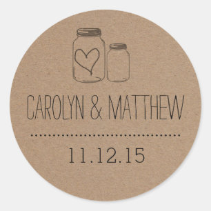 Rustic Mason Jar Heart Wedding Favour Sticker