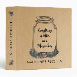Rustic Mason Jar Holiday Greenery Kitchen Recipe Binder