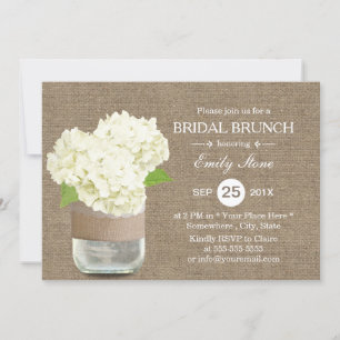 Rustic Mason Jar & Hydrangea Burlap Bridal Brunch Invitation