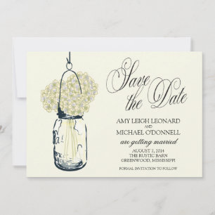 Rustic Mason Jar Hydrangrea Save the Date Invitation