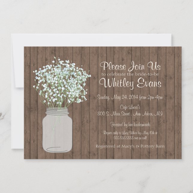 Rustic Mason Jar Invitation à la douche nuptiale s (Devant)