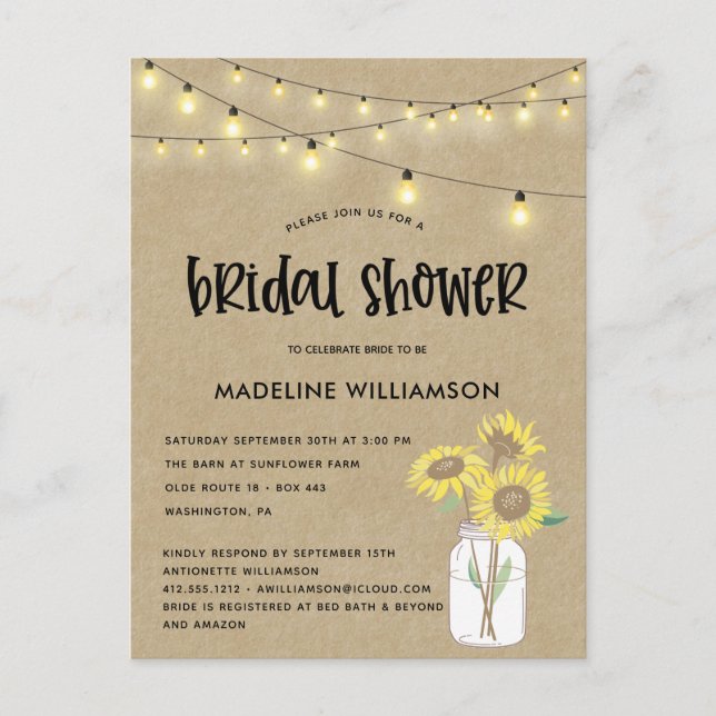 Rustic Mason Jar Kraft Invitation à la douche nupt (Devant)