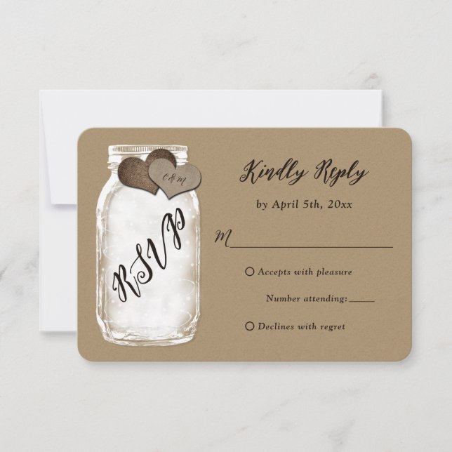 Rustic Mason Jar Kraft Paper Wedding RSVP Card (Front)