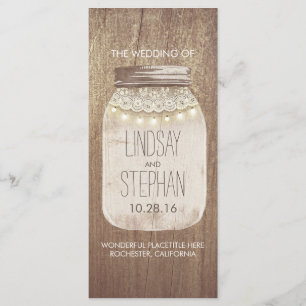 rustic mason jar lace lights wedding programs