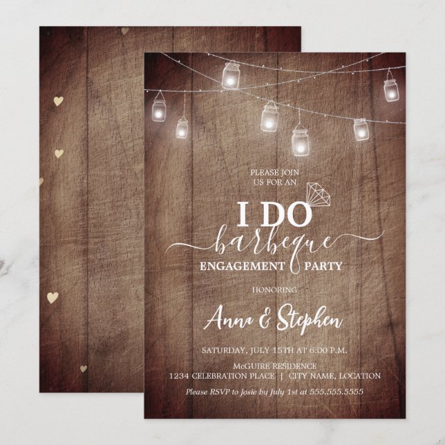 Rustic Mason Jar Light I Do BBQ Engagement Party Invitation (Front/Back)