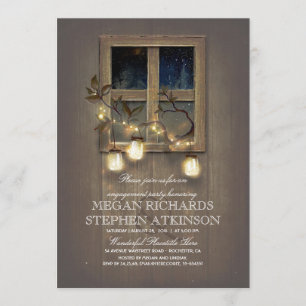 Rustic Mason Jar Lights Barn Engagement Party Invitation