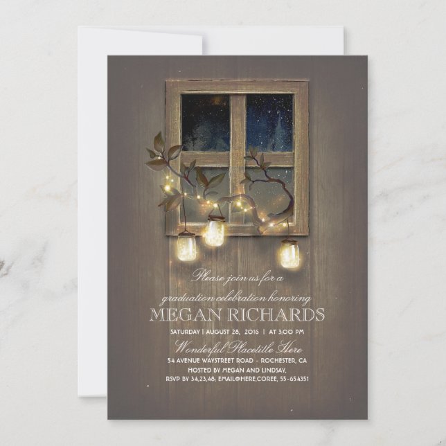 Rustic Mason Jar Lights Barn Graduation Party Invitation (Front)