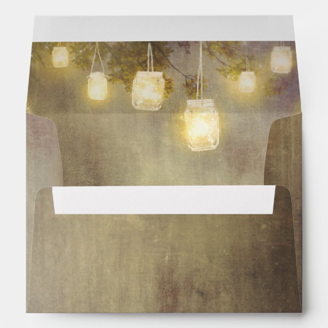 Rustic Mason Jar Lights Branches Wedding Envelope (Back (Bottom))