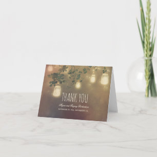 Rustic Mason Jar Lights Branches Wedding Thank You Card