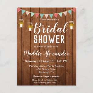 Rustic Mason Jar Lights Bridal Shower Invitation Postcard