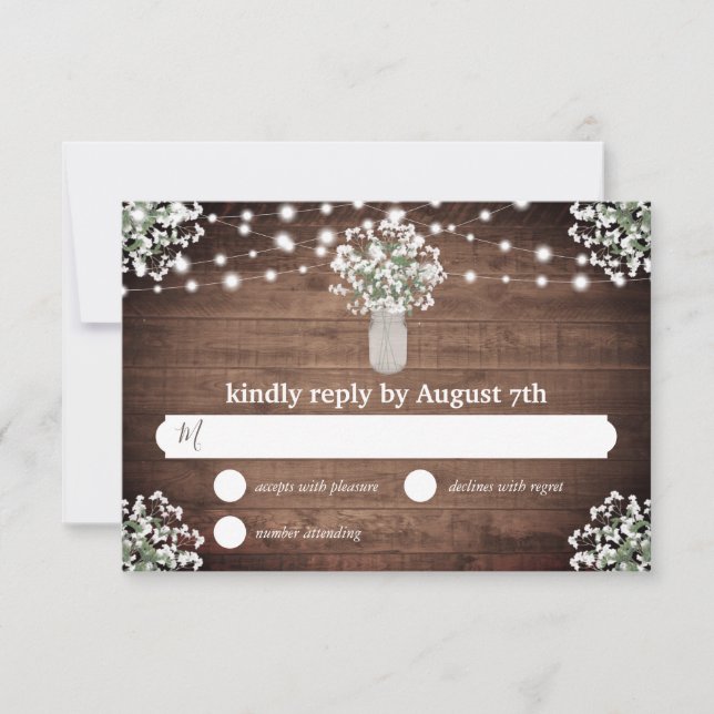 Rustic Mason Jar Lights Budget Wedding RSVP Card (Front)