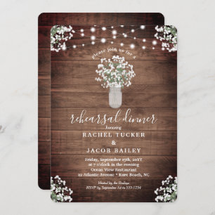 Rustic Mason Jar Lights Floral Rehearsal Dinner Invitation