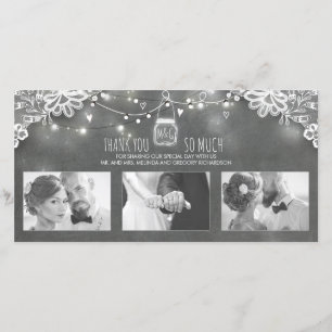 Rustic Mason Jar Lights Lace Wedding Thank You Card