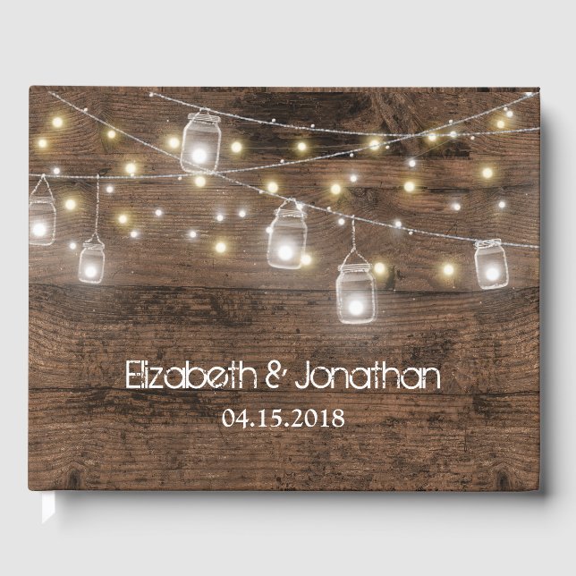 Rustic Mason Jar Lights Modern Guest Book (Front)
