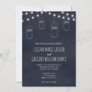 Rustic Mason Jar Navy Blue Wedding Invitation