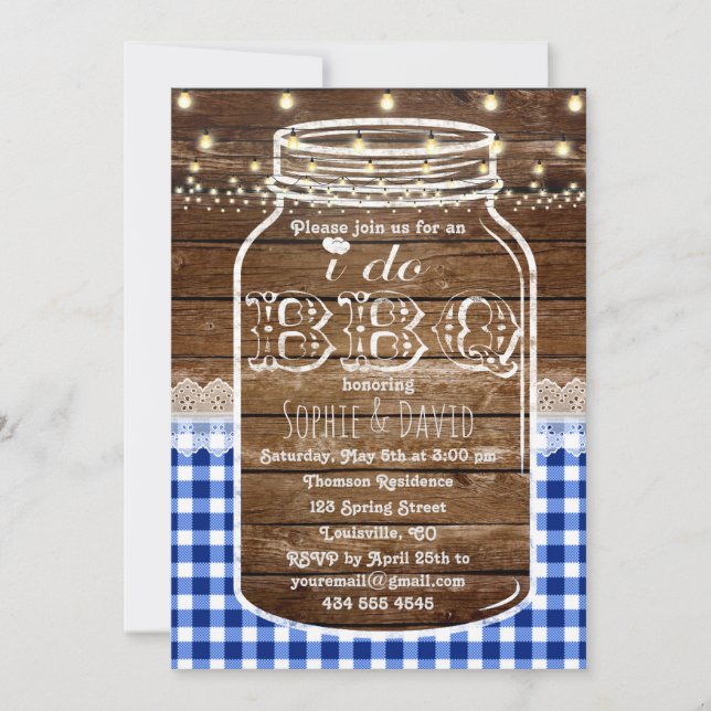 Rustic Mason Jar Old Wood I DO BBQ Invitation (Devant)