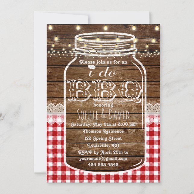 Rustic Mason Jar Old Wood I DO BBQ Invite (Front)